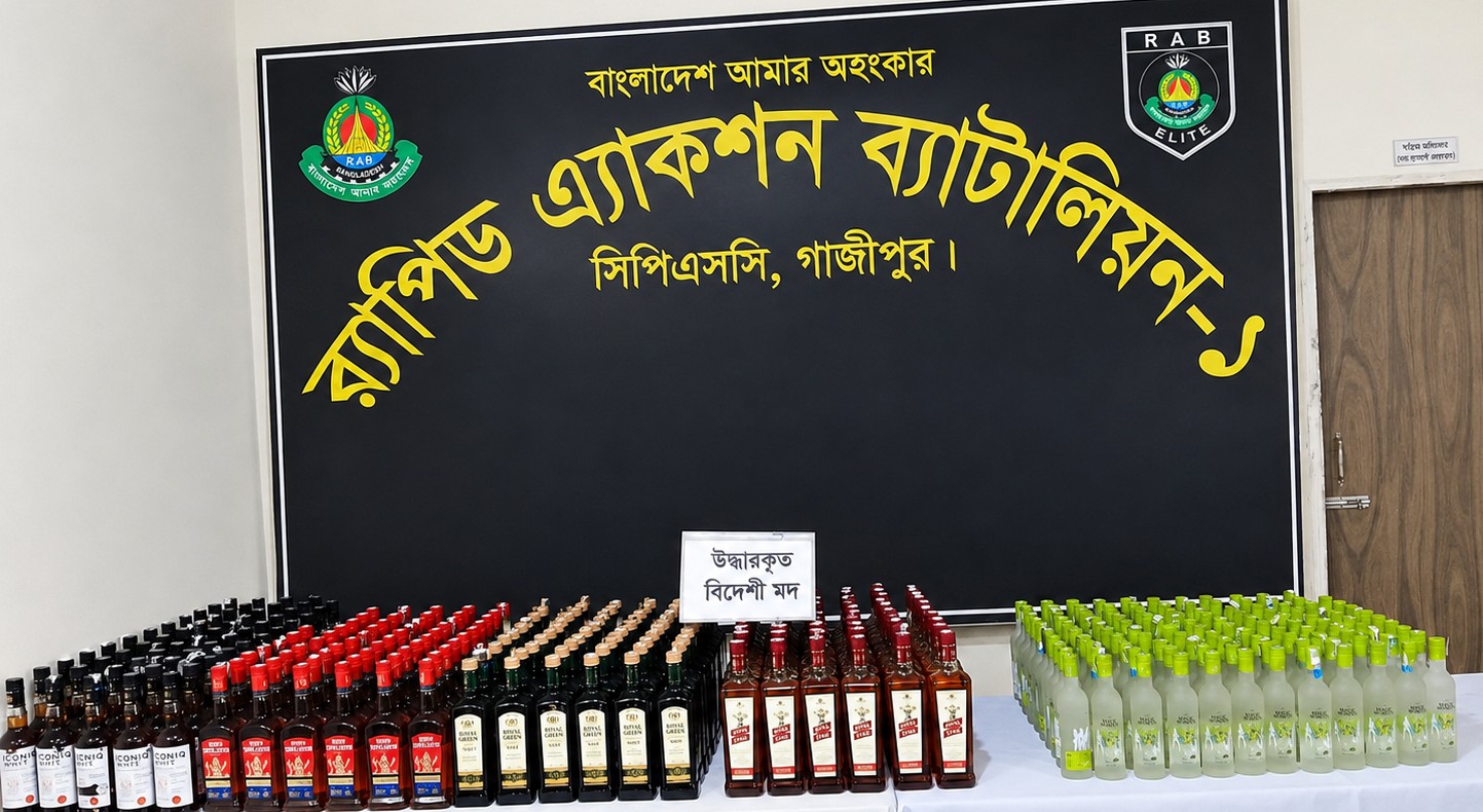 গাজীপুরে ১১ লাখ টাকার বিদেশি মদসহ দুইজন গ্রেপ্তার