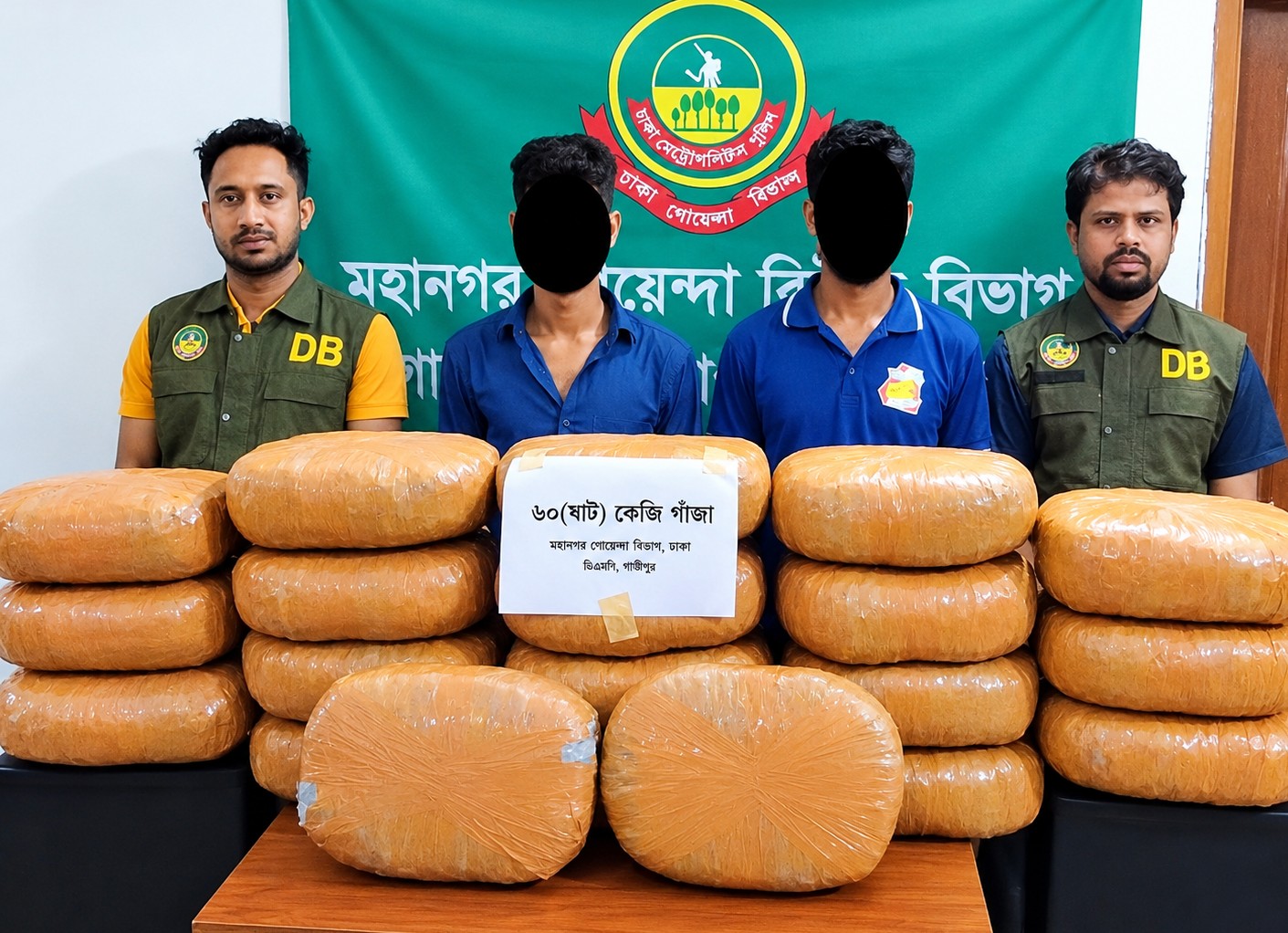 গাজীপুরে কাভার্ডভ্যান থেকে ৬০ কেজি গাঁজা উদ্ধার, গ্রেপ্তার ২